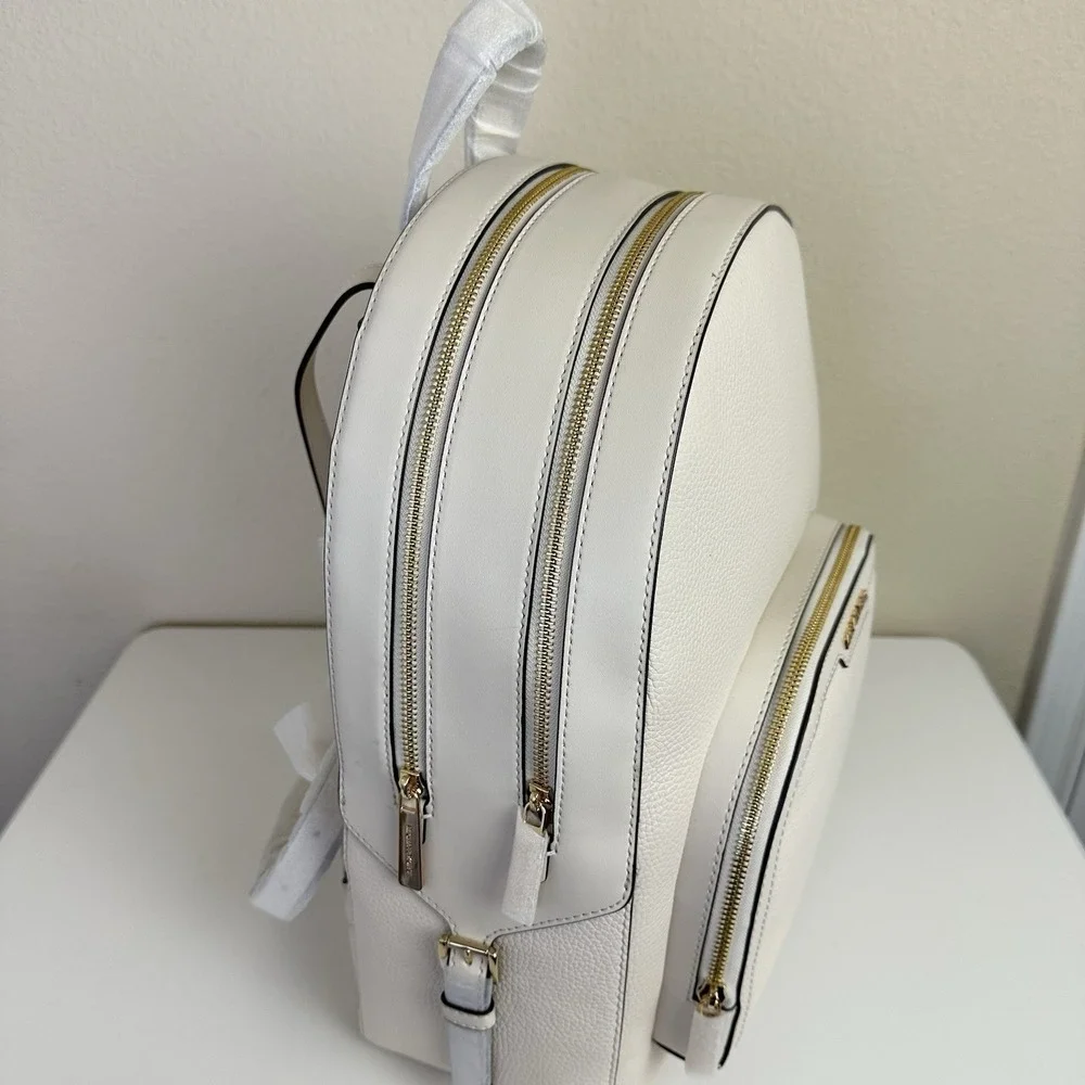 MICHAEL KORS Jaycee Large Backpack Pebbled Cream Leather Zip Multi Pocket Travel